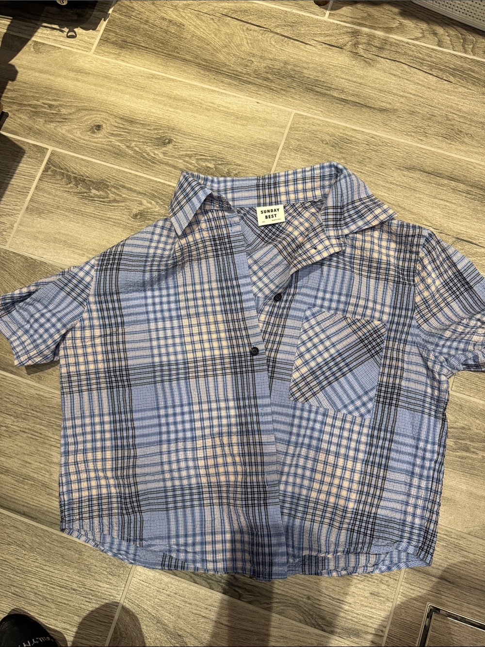 Sunday Best Light Blue & Navy Plaid Short Sleeve Button-Down